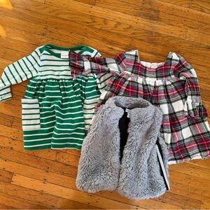 Splendid Green Striped Dress, Plaid Dress, and Gray Vest Set